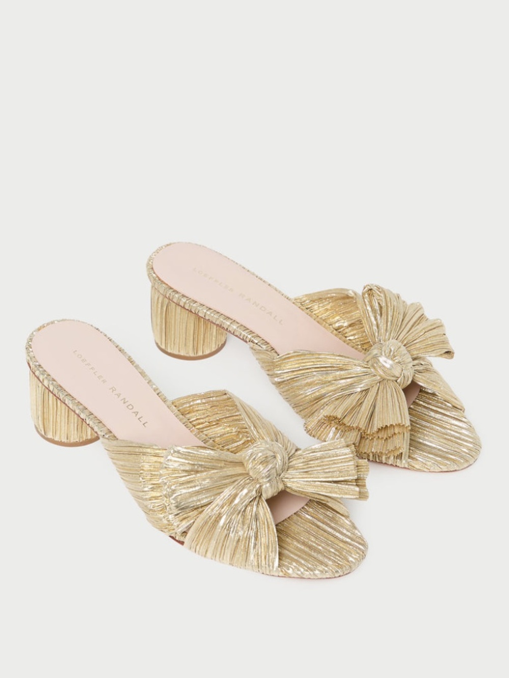 NEW!!! Loeffler Randall Emilia Gold Pleated Bow Heels Size 7 NWOB